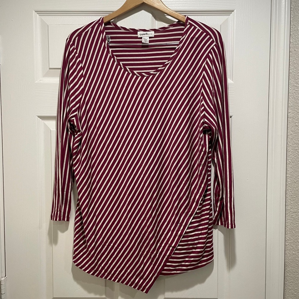 Jaclyn Smith Collection Women's Size XL Burgundy Striped Top Long Sleeve
